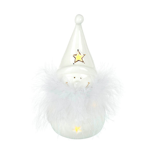 Porcelain White & Gold Fluffy Snowman With LED