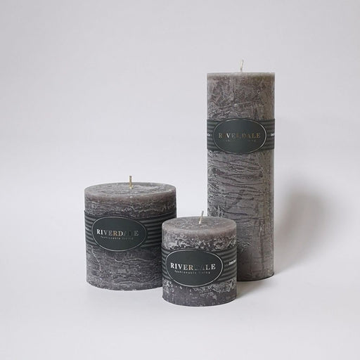 RIVERDALE Cool Grey Pillar Scented Candles. White Chocolate Fragrance
