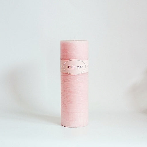 RIVERDALE Light Pink Pillar Scented Candle. Rose and Honeysuckle Fragrance