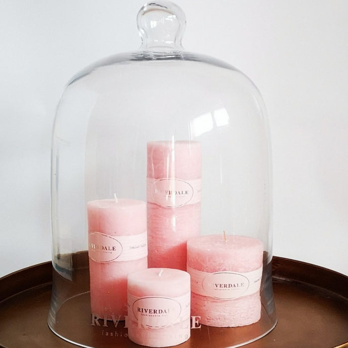 RIVERDALE Light Pink Pillar Scented Candles. Rose and Honeysuckle Fragrance