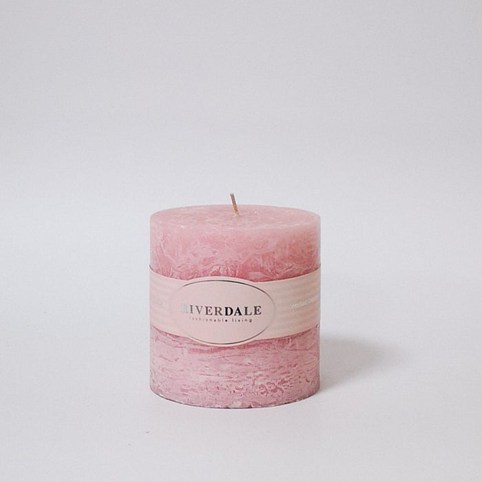 RIVERDALE Light Pink Pillar Scented Candle. Rose and Honeysuckle Fragrance