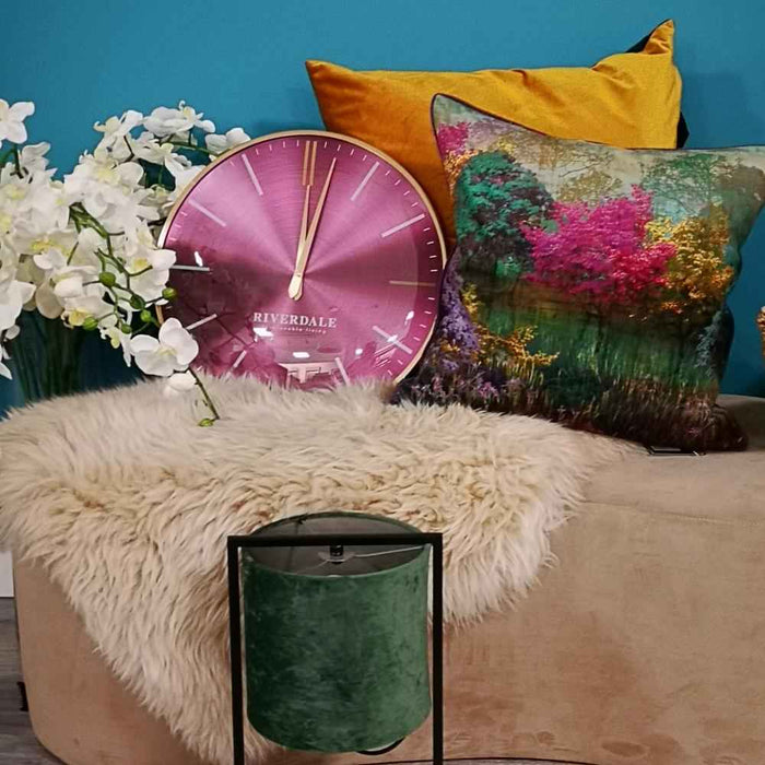 Living room furniture setting with RIVERDALE Milena ruby wall clock