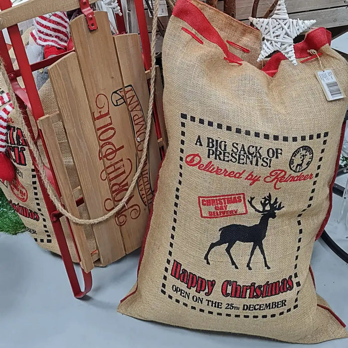 Delivered By Reindeer jute Santa sack