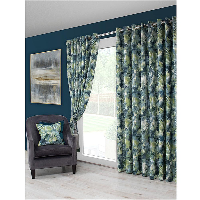 Scatter Box Aria Teal/Green Curtains in a living room