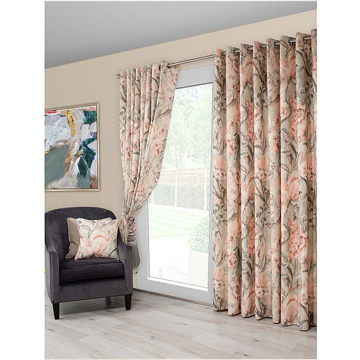 Scatter Box Edie Blush/Sage Curtains in a living room