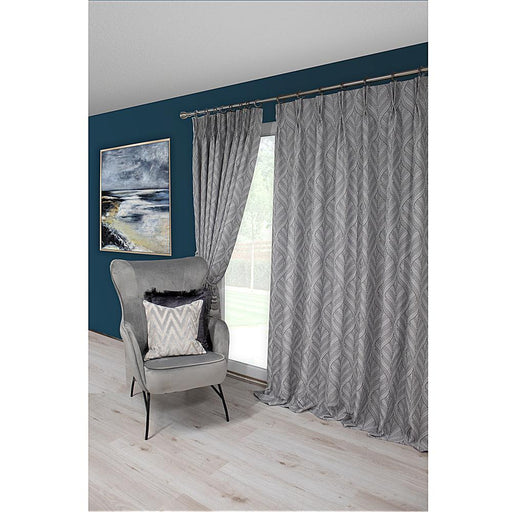 Scatter Box Sika Grey Pinch Pleat Curtains in a living room
