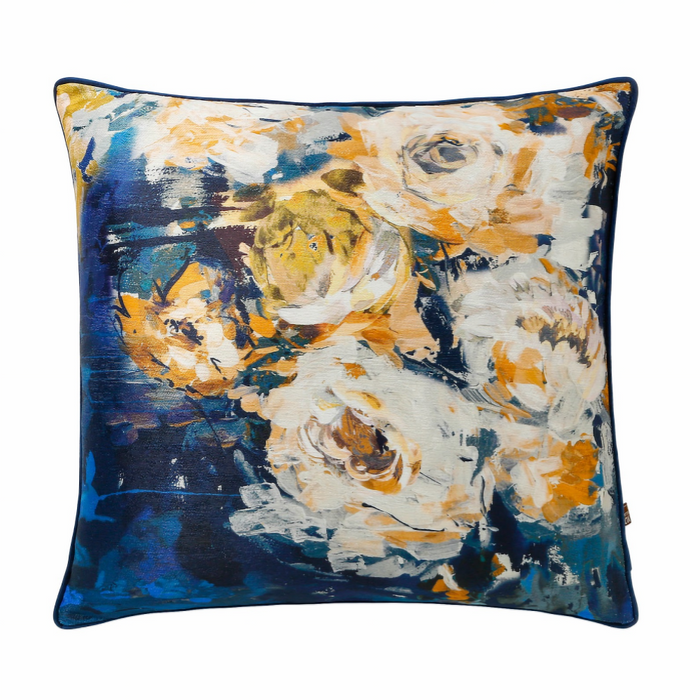 Scatter Box Gigi floral print cushion in Blue and mustard