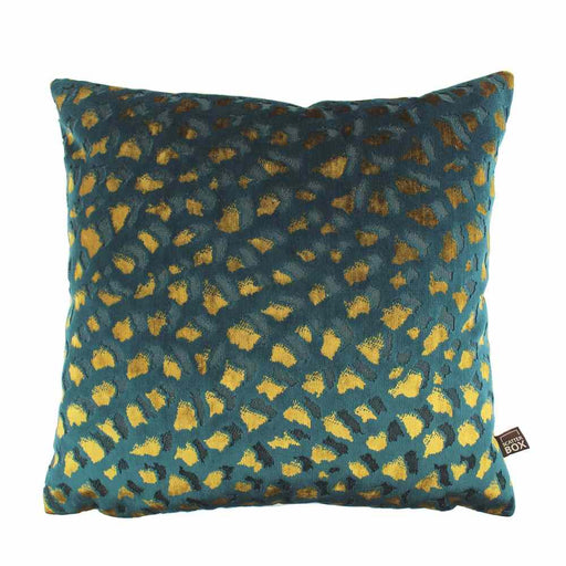 Scatter Box Harlow cushion featuring a sumptuous teal & gold design finished with a gold velvet reverse