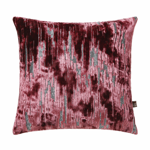 Scatter Box Nova Berry lavish cut velvet cushion in a contemporary style with a coordinating velvet reverse
