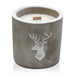 Whiskey & woodsmoke wooden wick soy candle in a stags head emblazoned concrete jar