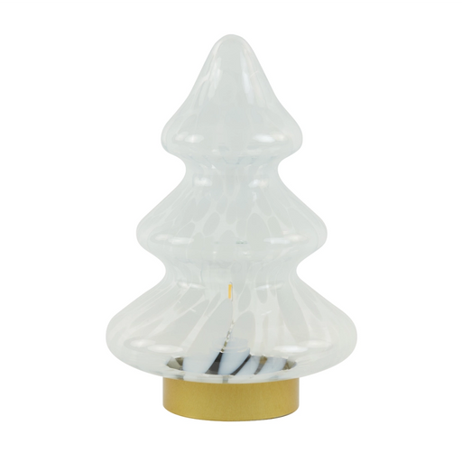 Clear, White & Gold Glass Christmas Tree LED Table Lamp