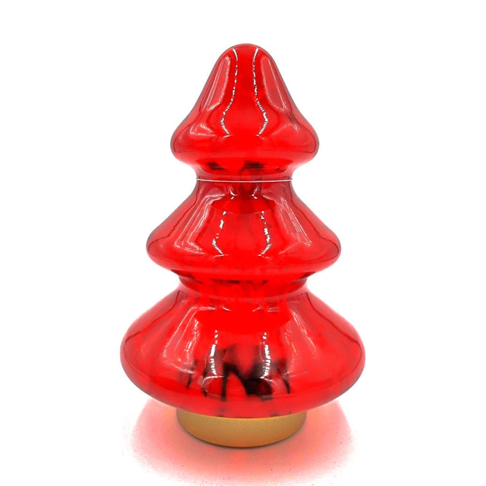 Red and gold battery power LED glass tree table lamp