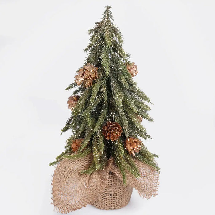 Small Tabletop Frosted Christmas Tree with Cones