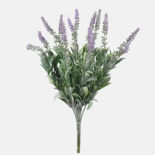 Artificial bush of violet lavender flowers with green leaves