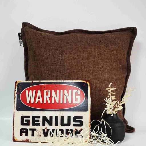 "Warning, Genius at Work", decorative metal hanging sign