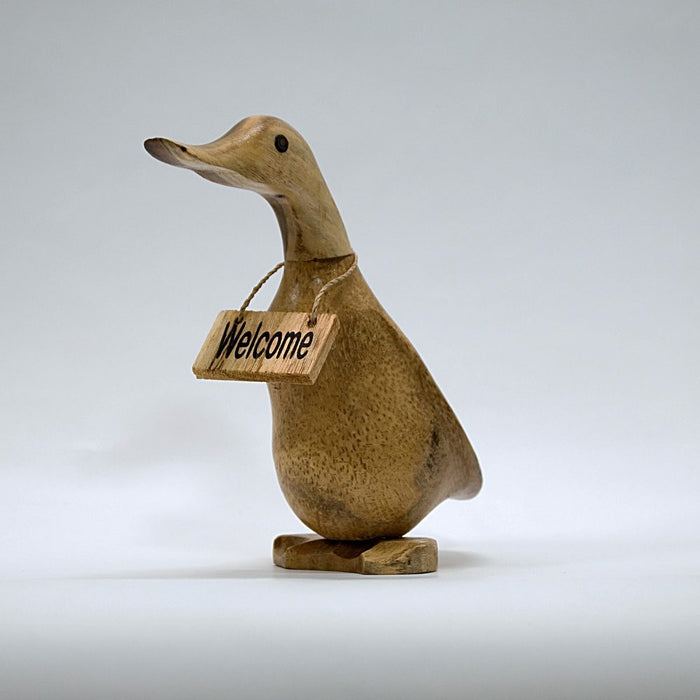 Small wooden welcome duck figurine